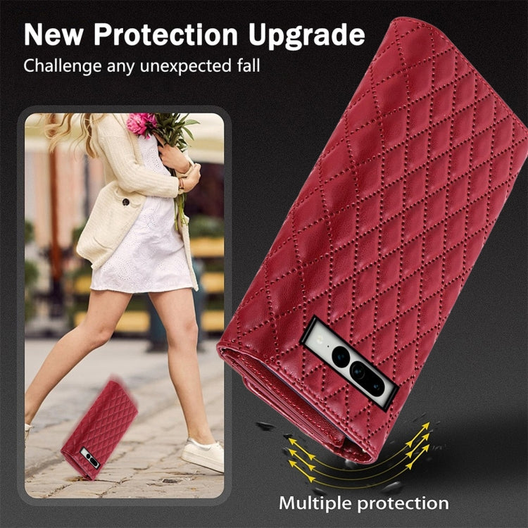 For Google Pixel 6 Zipper Multi-Card Wallet Rhombic Leather Phone Case(Red)