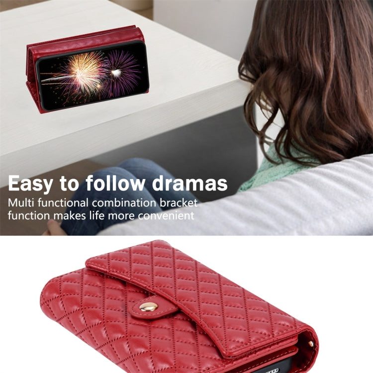 For Google Pixel 6 Zipper Multi-Card Wallet Rhombic Leather Phone Case(Red)
