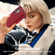 For Samsung Galaxy S24 Ultra 5G Zipper Multi-Card Wallet Rhombic Leather Phone Case(Red)