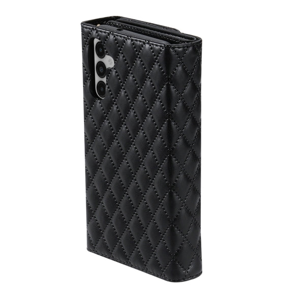For Samsung Galaxy S24+ 5G Zipper Multi-Card Wallet Rhombic Leather Phone Case(Black)