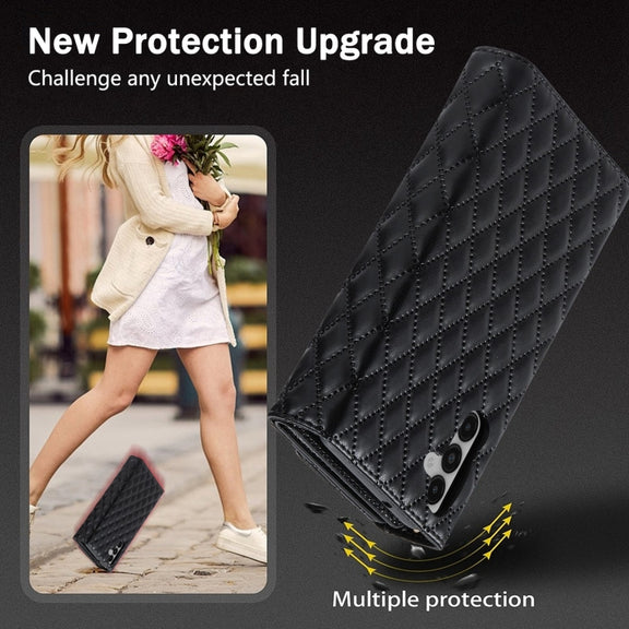 For Samsung Galaxy S24+ 5G Zipper Multi-Card Wallet Rhombic Leather Phone Case(Black)