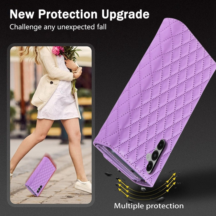 For Samsung Galaxy S24+ 5G Zipper Multi-Card Wallet Rhombic Leather Phone Case(Purple)
