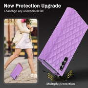 For Samsung Galaxy S24+ 5G Zipper Multi-Card Wallet Rhombic Leather Phone Case(Purple)