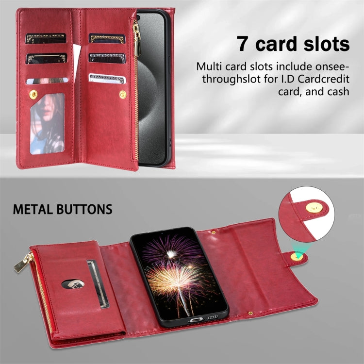 For Samsung Galaxy S24+ 5G Zipper Multi-Card Wallet Rhombic Leather Phone Case(Red)