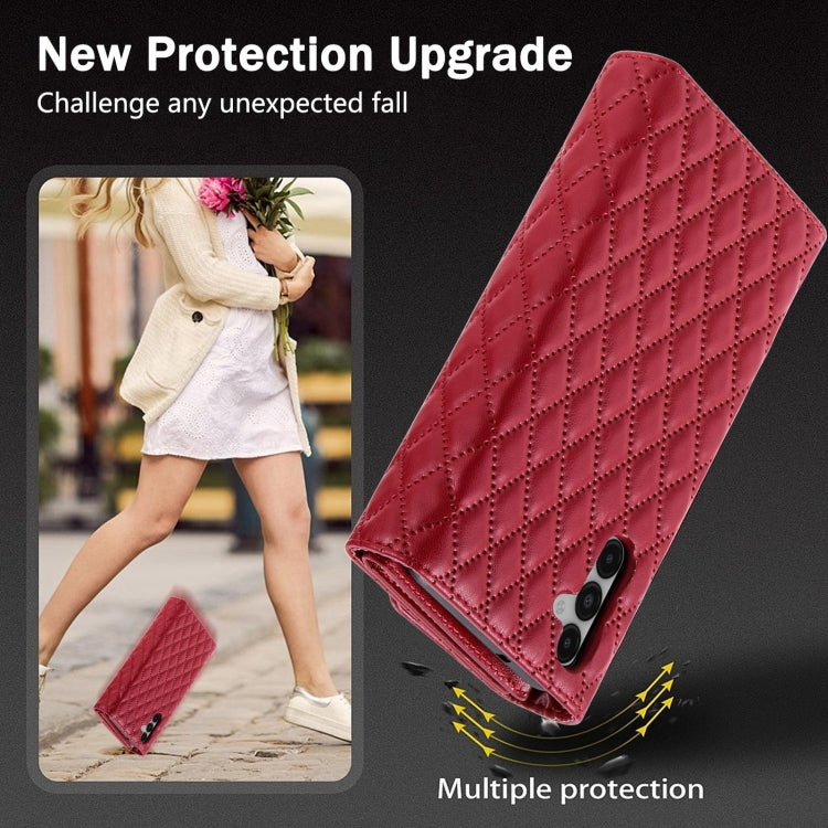 For Samsung Galaxy S24+ 5G Zipper Multi-Card Wallet Rhombic Leather Phone Case(Red)