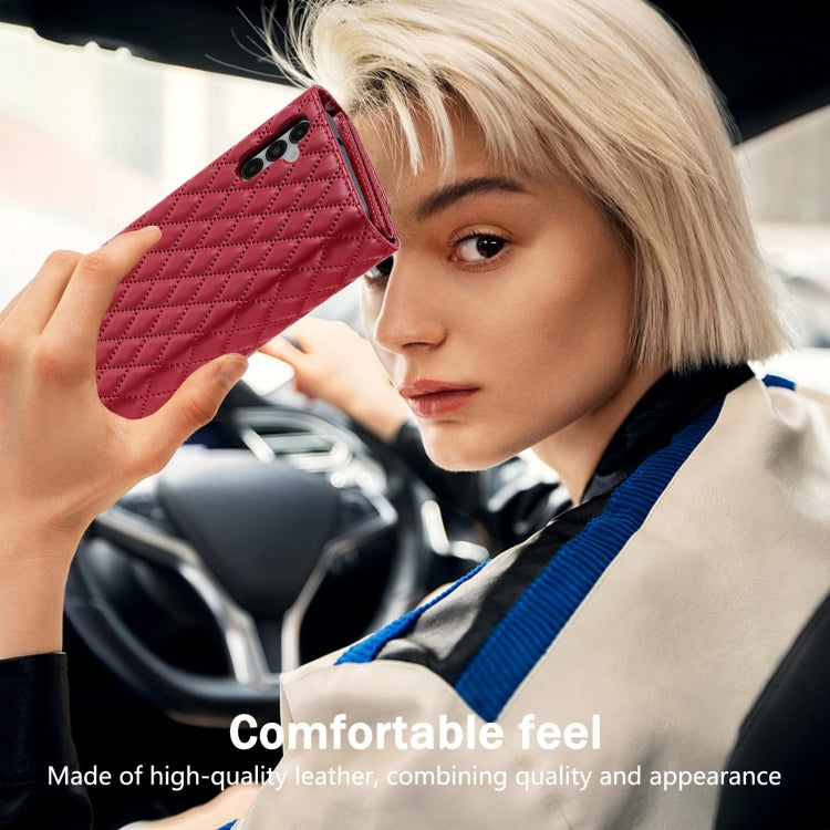 For Samsung Galaxy S24+ 5G Zipper Multi-Card Wallet Rhombic Leather Phone Case(Red)