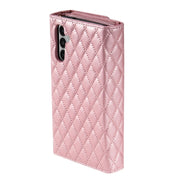 For Samsung Galaxy S24+ 5G Zipper Multi-Card Wallet Rhombic Leather Phone Case(Rose Gold)