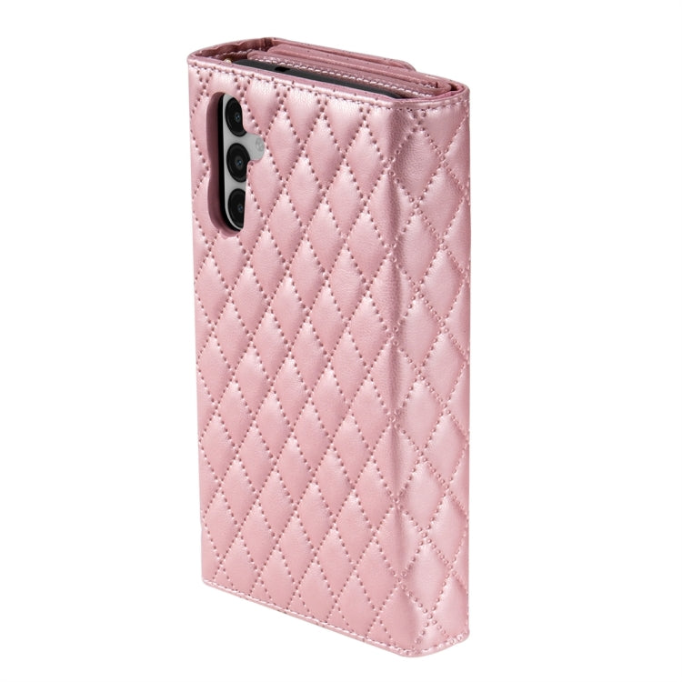 For Samsung Galaxy S24+ 5G Zipper Multi-Card Wallet Rhombic Leather Phone Case(Rose Gold)