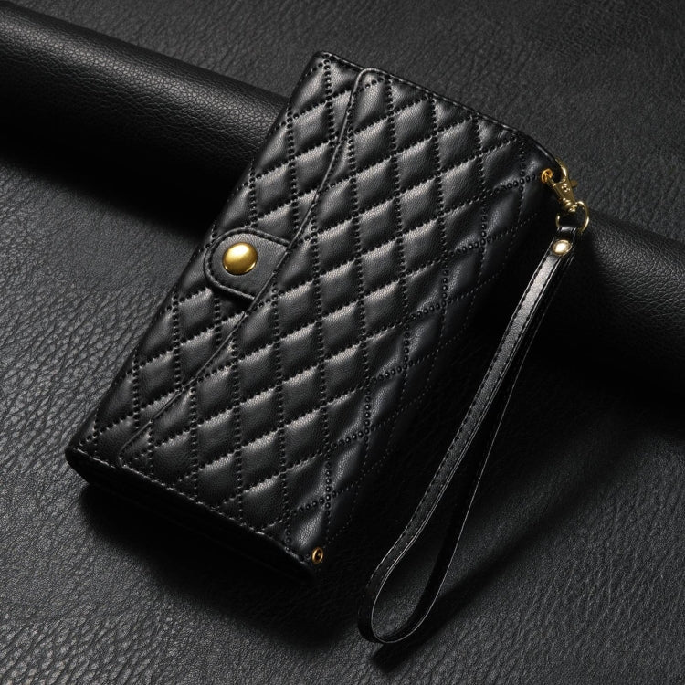 For Samsung Galaxy S24 5G Zipper Multi-Card Wallet Rhombic Leather Phone Case(Black)