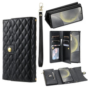 For Samsung Galaxy S24 5G Zipper Multi-Card Wallet Rhombic Leather Phone Case(Black)