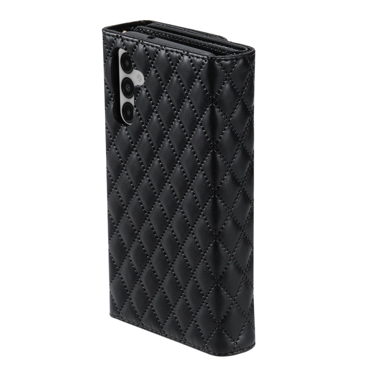 For Samsung Galaxy S24 5G Zipper Multi-Card Wallet Rhombic Leather Phone Case(Black)