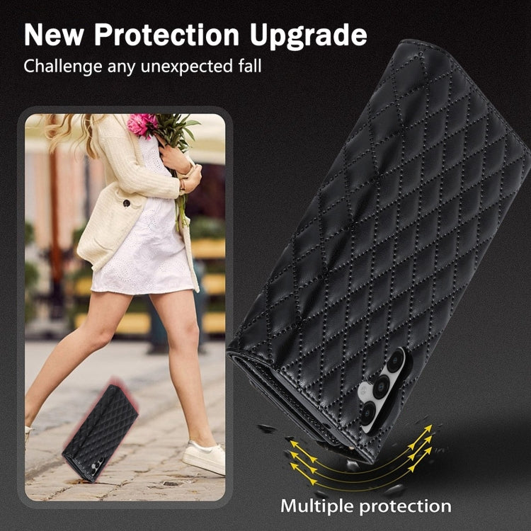 For Samsung Galaxy S24 5G Zipper Multi-Card Wallet Rhombic Leather Phone Case(Black)