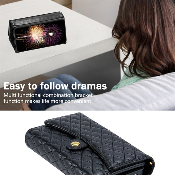 For Samsung Galaxy S24 5G Zipper Multi-Card Wallet Rhombic Leather Phone Case(Black)