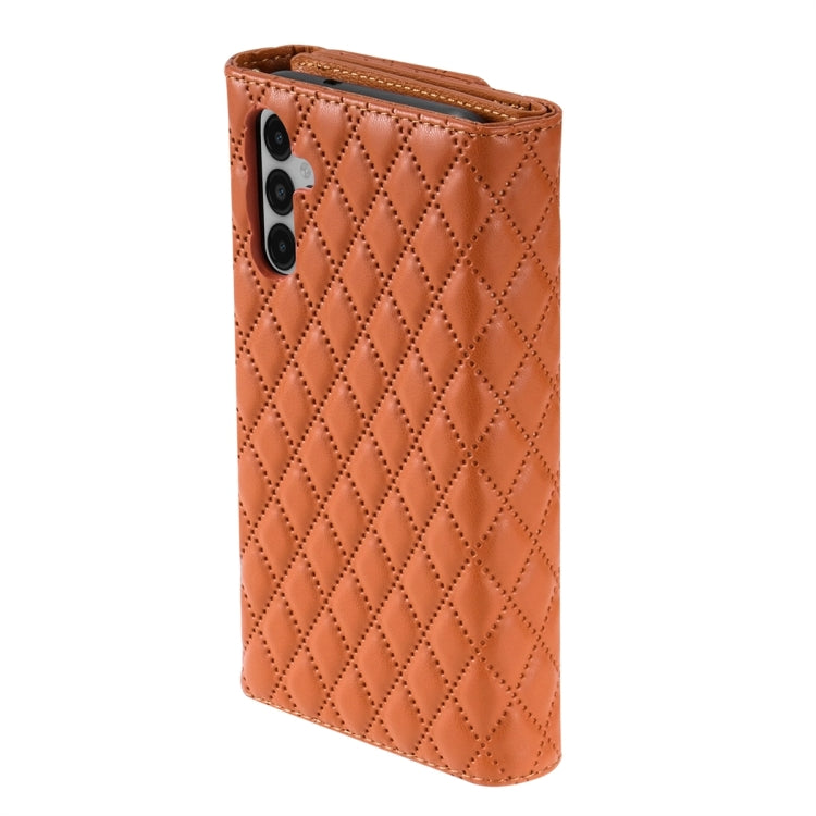 For Samsung Galaxy S24 5G Zipper Multi-Card Wallet Rhombic Leather Phone Case(Brown)
