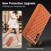 For Samsung Galaxy S24 5G Zipper Multi-Card Wallet Rhombic Leather Phone Case(Brown)