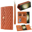 For Samsung Galaxy S23 Ultra 5G Zipper Multi-Card Wallet Rhombic Leather Phone Case(Brown) - Galaxy S23 Ultra 5G Cases by PMC TechLife | Online Shopping South Africa | PMC TechLife