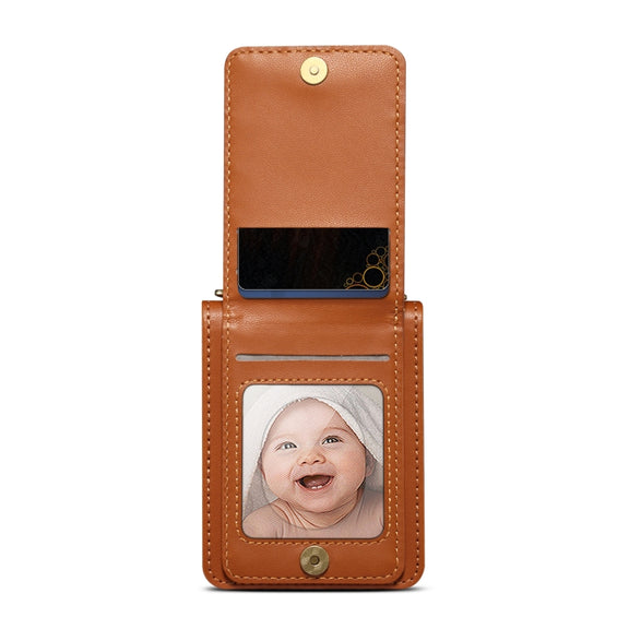 For Samsung Galaxy Z Flip5 Rhombic Folding Leather Phone Case with Long Lanyard(Brown)