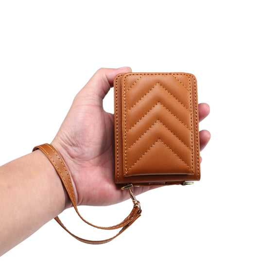 For Samsung Galaxy Z Flip5 Rhombic Folding Leather Phone Case with Long Lanyard(Brown)