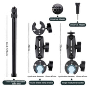 Double Dual-heads Crabs Motorcycle Clamps Handlebar Fixed Mount 3-stage Telescopic Selfie Stick