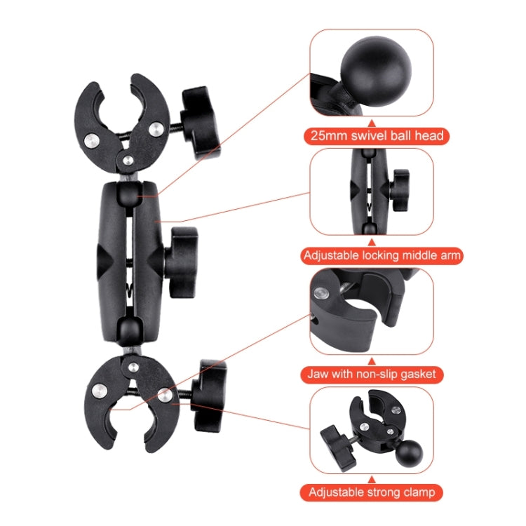 Double Dual-heads Crabs Motorcycle Clamps Handlebar Fixed Mount 3-stage Telescopic Selfie Stick