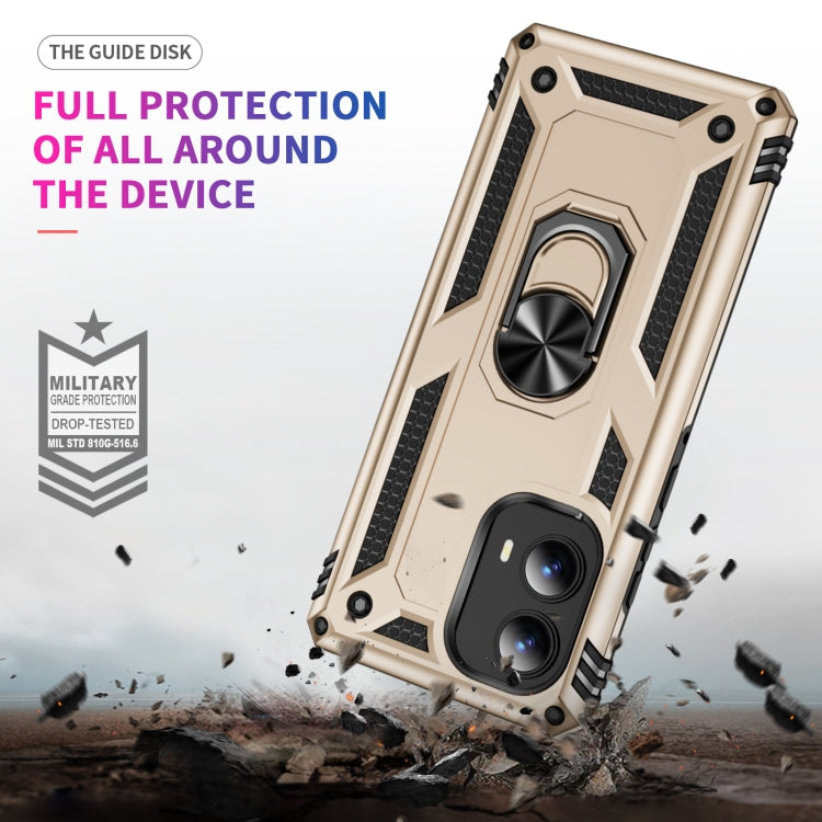 For Motorola Edge 2024 Shockproof TPU + PC Phone Case with Holder(Gold)