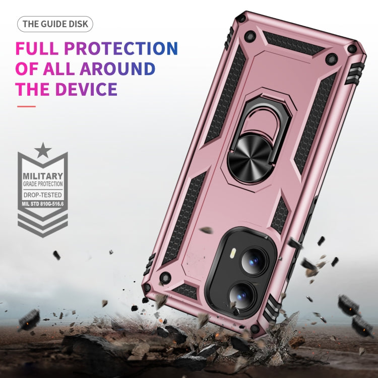 For Motorola Edge 2024 Shockproof TPU + PC Phone Case with Holder(Rose Gold)
