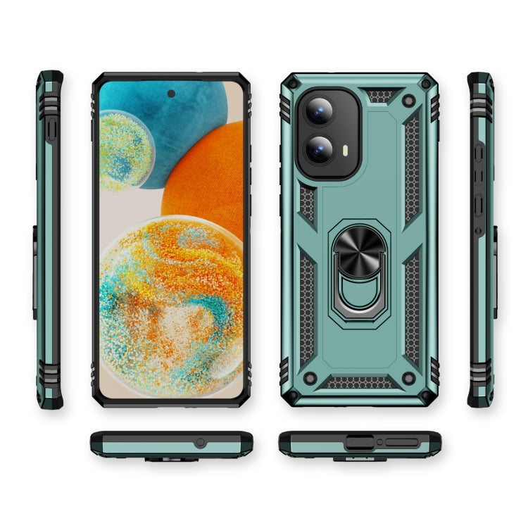 For Motorola Edge 2024 Shockproof TPU + PC Phone Case with Holder(Dark Green)