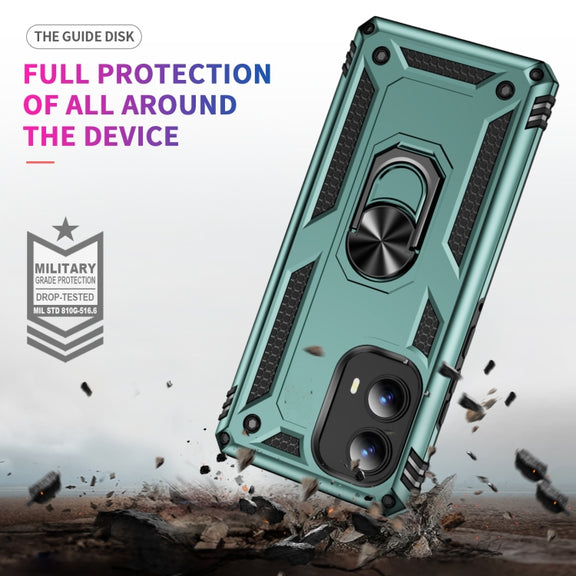 For Motorola Edge 2024 Shockproof TPU + PC Phone Case with Holder(Dark Green)