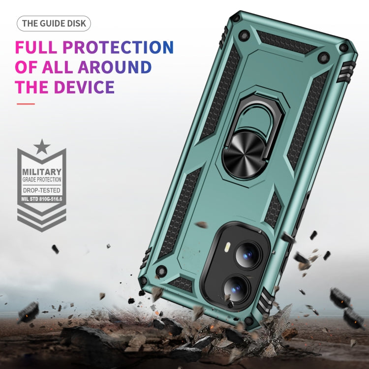 For Motorola Edge 2024 Shockproof TPU + PC Phone Case with Holder(Dark Green)
