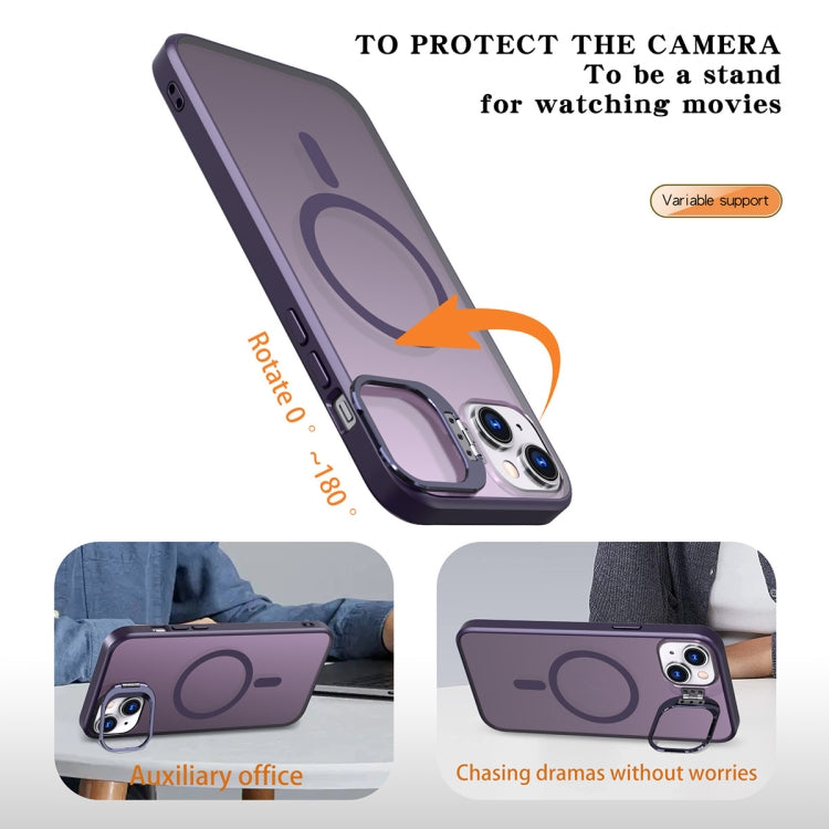 For iPhone 15 Plus Metal Invisible Camera Holder MagSafe Magnetic Phone Case(Purple)
