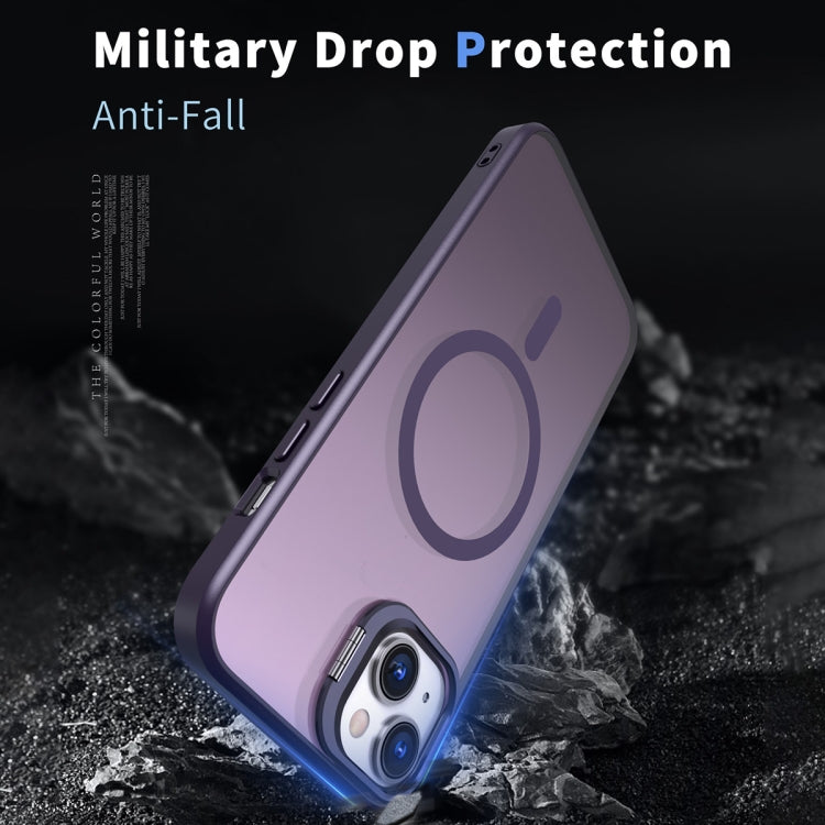 For iPhone 15 Plus Metal Invisible Camera Holder MagSafe Magnetic Phone Case(Purple)