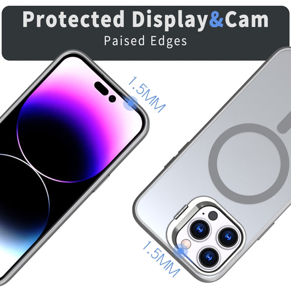 For iPhone 14 Pro Max Metal Invisible Camera Holder MagSafe Magnetic Phone Case(Grey)