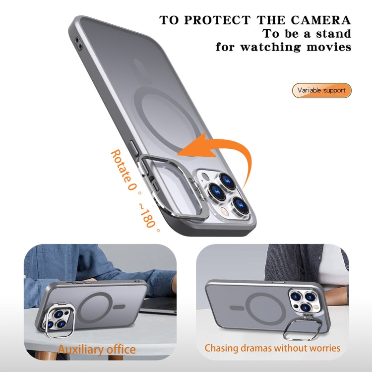For iPhone 14 Pro Max Metal Invisible Camera Holder MagSafe Magnetic Phone Case(Grey)