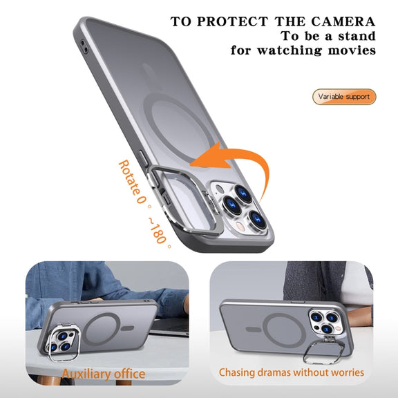 For iPhone 14 Pro Max Metal Invisible Camera Holder MagSafe Magnetic Phone Case(Grey)