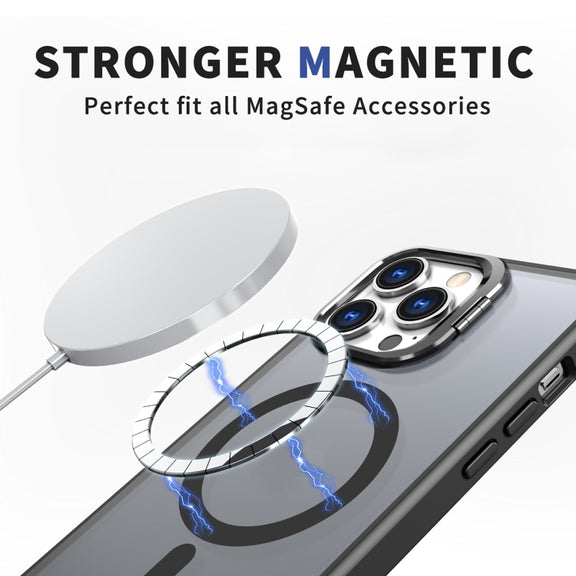 For iPhone 14 Pro Metal Invisible Camera Holder MagSafe Magnetic Phone Case(Black)