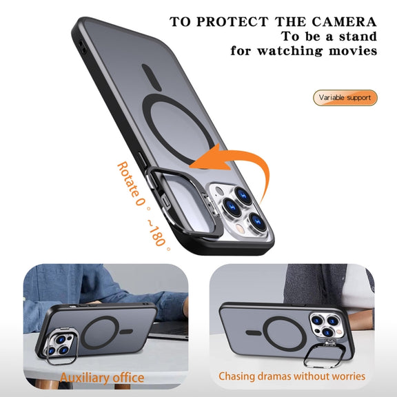 For iPhone 14 Pro Metal Invisible Camera Holder MagSafe Magnetic Phone Case(Black)