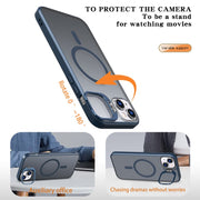 For iPhone 14 Plus Metal Invisible Camera Holder MagSafe Magnetic Phone Case(Blue)