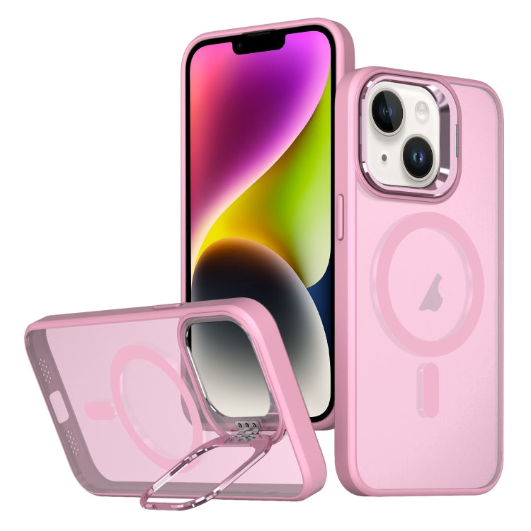 For iPhone 14 Plus Metal Invisible Camera Holder MagSafe Magnetic Phone Case(Pink)