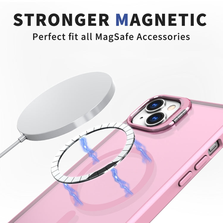 For iPhone 14 Plus Metal Invisible Camera Holder MagSafe Magnetic Phone Case(Pink)
