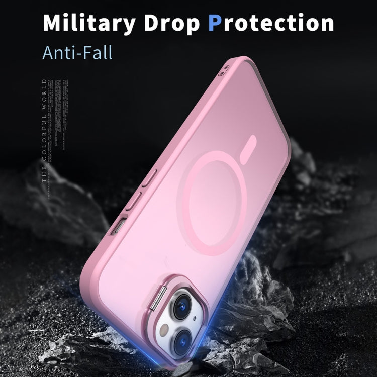 For iPhone 14 Plus Metal Invisible Camera Holder MagSafe Magnetic Phone Case(Pink)