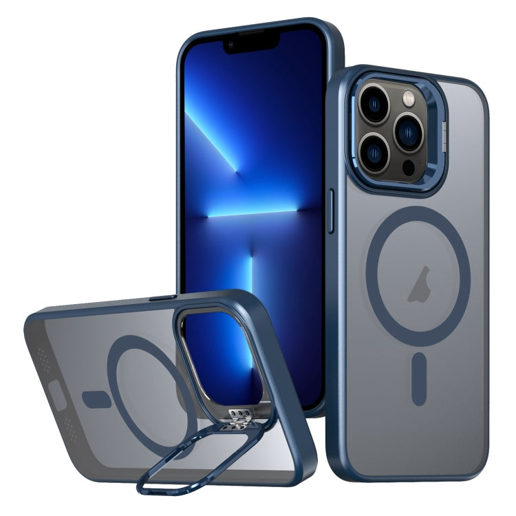 For iPhone 13 Pro Metal Invisible Camera Holder MagSafe Magnetic Phone Case(Blue)