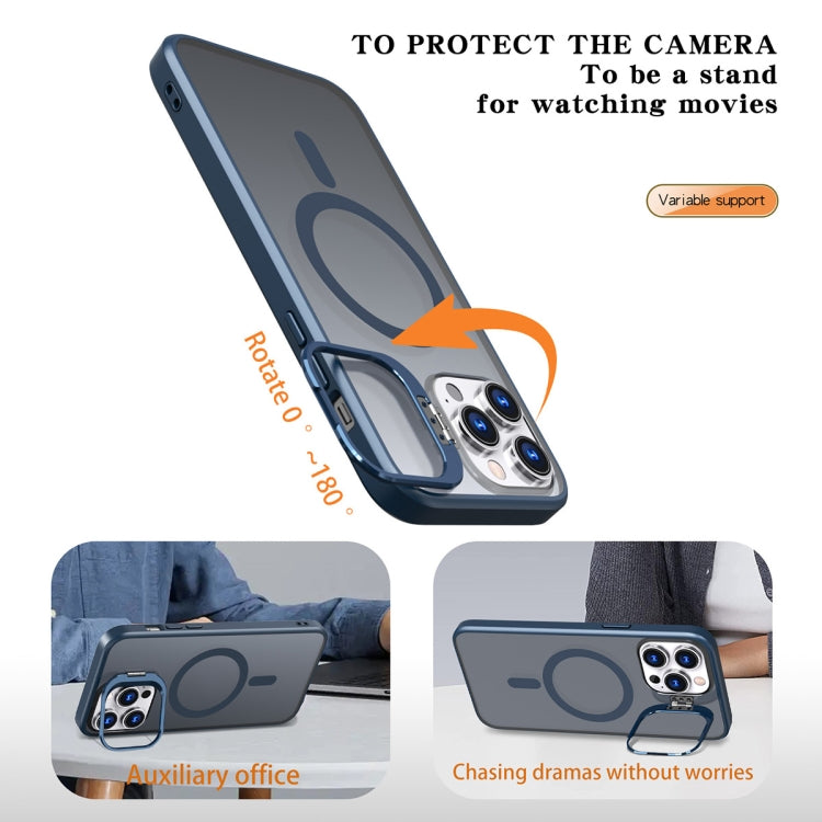 For iPhone 13 Pro Metal Invisible Camera Holder MagSafe Magnetic Phone Case(Blue)