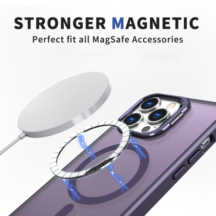 For iPhone 12 Pro Max Metal Invisible Camera Holder MagSafe Magnetic Phone Case(Purple)