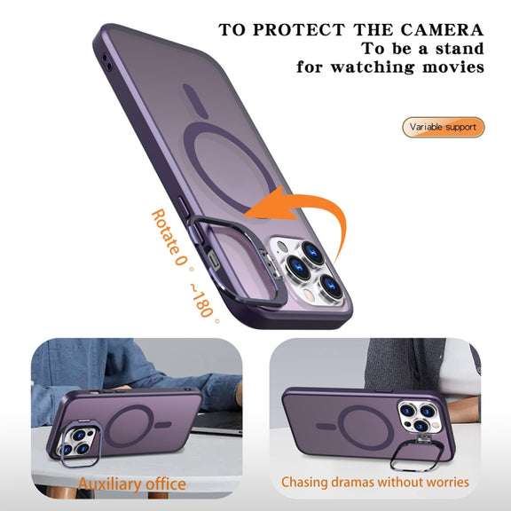 For iPhone 12 Pro Max Metal Invisible Camera Holder MagSafe Magnetic Phone Case(Purple)