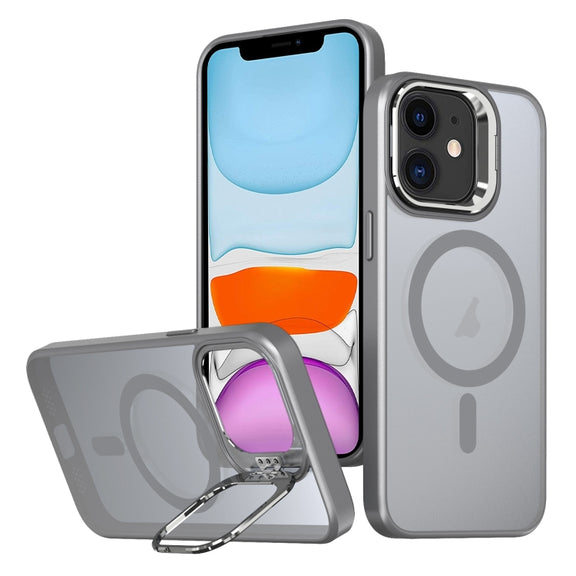 For iPhone 11 Metal Invisible Camera Holder MagSafe Magnetic Phone Case(Grey)