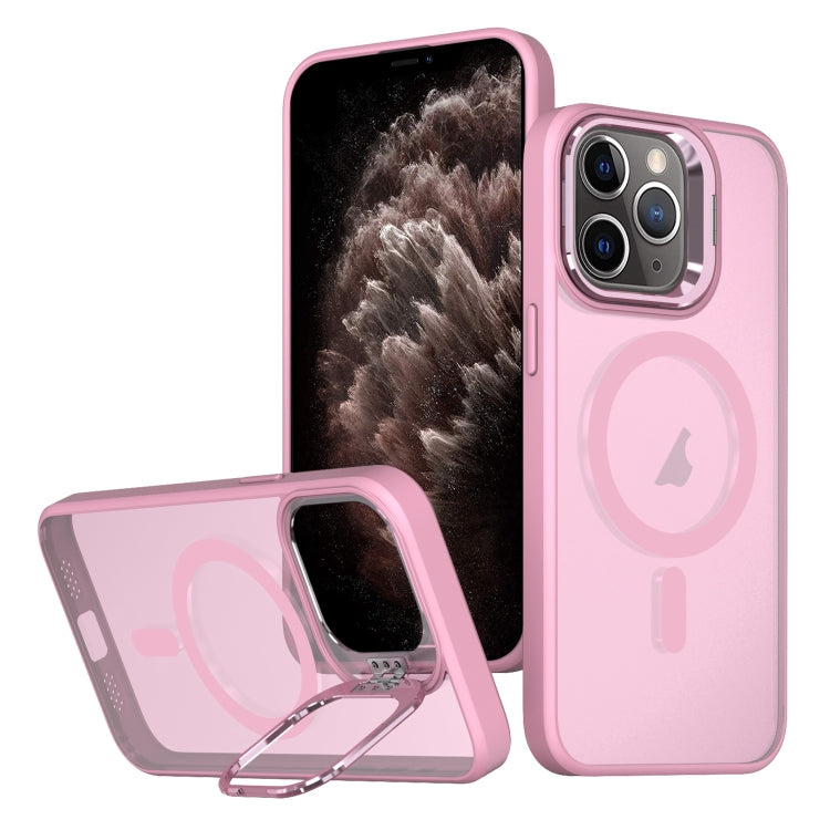 For iPhone 11 Pro Max Metal Invisible Camera Holder MagSafe Magnetic Phone Case(Pink)