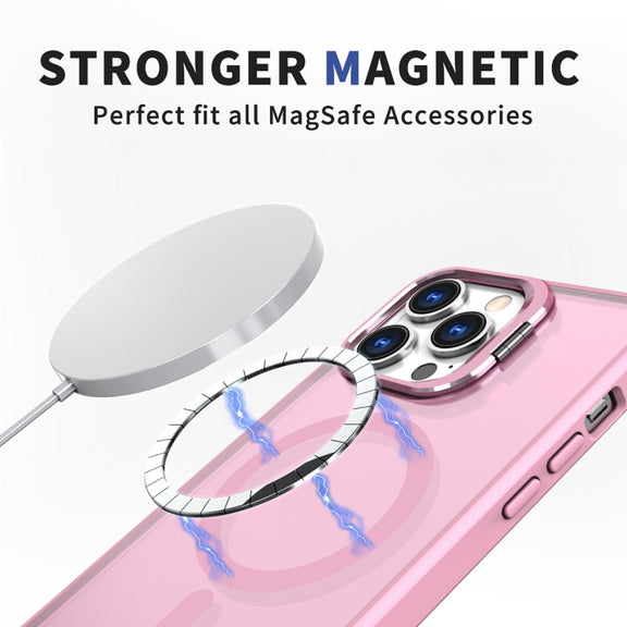 For iPhone 11 Pro Max Metal Invisible Camera Holder MagSafe Magnetic Phone Case(Pink)