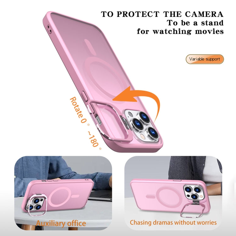 For iPhone 11 Pro Max Metal Invisible Camera Holder MagSafe Magnetic Phone Case(Pink)