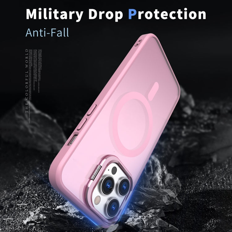 For iPhone 11 Pro Max Metal Invisible Camera Holder MagSafe Magnetic Phone Case(Pink)