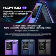HAMTOD T8 4G Flip Phone, EU Version, 2.8 inch + 1.77 inch, VoLTE, BT, SOS, OTG(Navy Blue)
